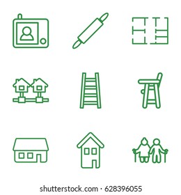 Home icons set. set of 9 home outline icons such as baby chair, ladder, house building, home, plan, dough pin, intercom