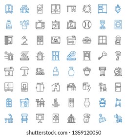 home icons set. Collection of home with terracotta, dustpan, spray bottle, veranda, cabinet, planning, chair, desk, baby chair, vase, chimney. Editable and scalable home icons.