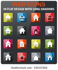 home icons set in flat design with long shadow