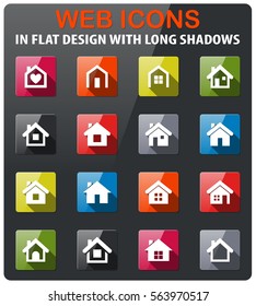 home icons set in flat design with long shadow