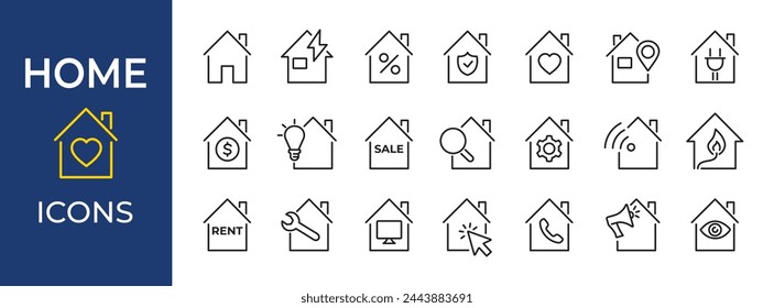 Home icons. Set of house outline sign for web. Vector illustrations.