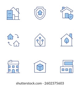 Home icons set. Line Duotone style, editable stroke. smart house, home automation, home insurance, eco house, house, modern house, exchange.
