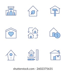 Home icons set. Line Duotone style, editable stroke. home, home delivery, house design, repair, bird house, house, exchange.