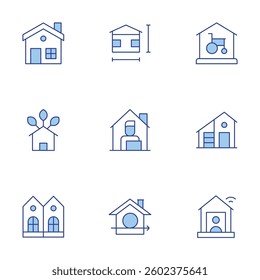 Home icons set. Line Duotone style, editable stroke. home, elderly home, work from home, eco house, house plan, twin, house.