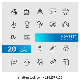 Home icons. Set of  line icons. Electric fan, ironing, battery. Domestic life concept. Vector illustration can be used for topics like domestic appliances, public services