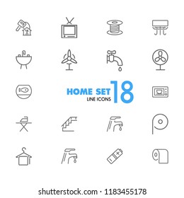 Home icons. Set of  line icons. Electric fan, ironing, battery. Domestic life concept. Vector illustration can be used for topics like domestic appliances, public services