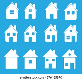 Home icons set on blue background vector illustration 