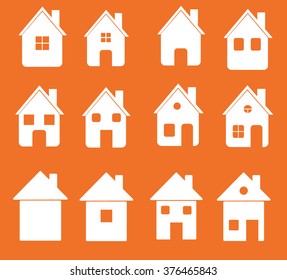 Home icons set on green background vector illustration 