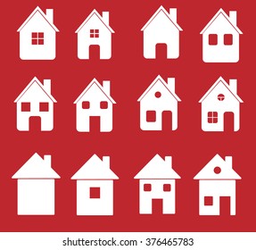Home icons set on red background vector illustration 