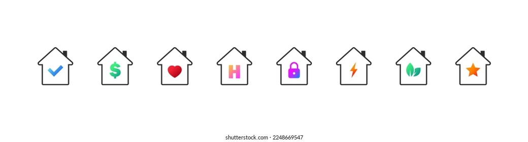 Home icons set. Smart house icons. Real estate. Linear style houses symbols. Vector images