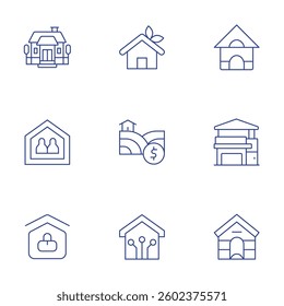 Home icons set. Thin Line style, editable stroke. home, shared housing, work from home, pet house, modern house, green house, land, smart home.