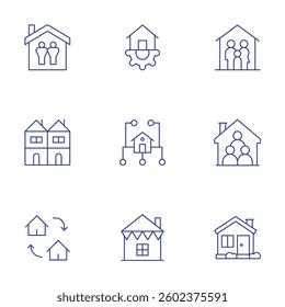 Home icons set. Thin Line style, editable stroke. home automation, home network, picnic, house, terraced house, exchange, family, roommate
