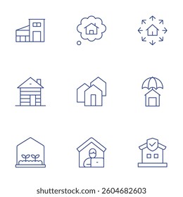 Home icons set. Thin Line style, editable stroke. home, house insurance, home insurance, modern, wood, green, community.