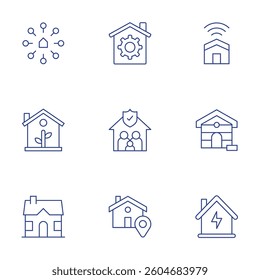 Home icons set. Thin Line style, editable stroke. smart home, dog house, eco house, house, maintenance, family, location.