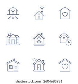 Home icons set. Thin Line style, editable stroke. smart home, eco house, house, property, home, working.