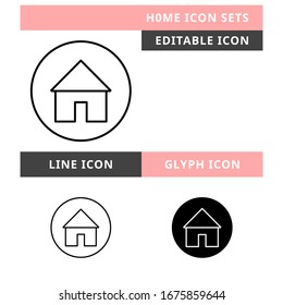 Home icons set vector design, modern editable line and  glyph icon, black colour and isolated for icon presentation, website and banner