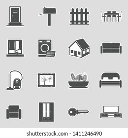 Home Icons. Sticker Design. Vector Illustration.