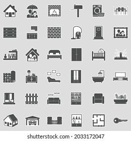 Home Icons. Sticker Design. Vector Illustration.