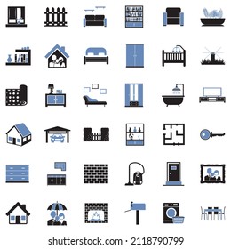 Home Icons. Two Tone Flat Design. Vector Illustration.