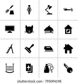 Home icons. vector collection filled home icons. includes symbols such as ticket, portable vacuum cleaner, dishes wash, scraper. use for web, mobile and ui design.