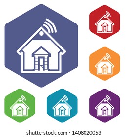 Home icons vector colorful hexahedron set collection isolated on white