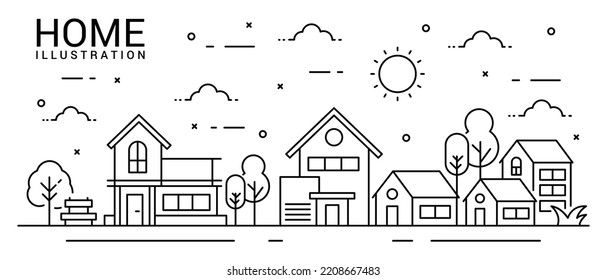 Home illustration in line style with tree