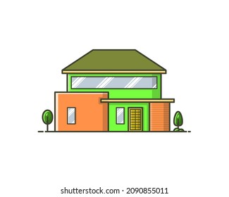 Logotipo de ilustración en casa en diseño plano, diseño de estilo de caricatura 