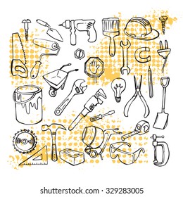 Home Improvement Construction Tools Hand Drawn Vector Set