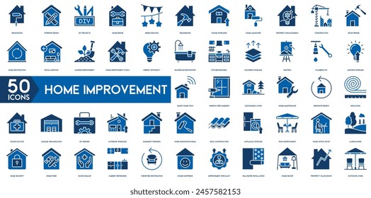 Home Improvement icon. Renovation, Interior Design, DIY Projects, Home Repair, Redecoration, Remodeling, House Upgrades, Home Makeover, Property Enhancement and Construction icon.