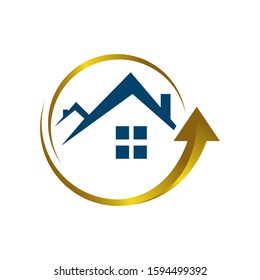 Home Improvement Logo Vector Icon Stylist House And Roof Sign With Up Arrow Symbol
