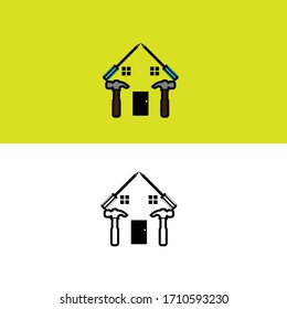 Logos zur Verbesserung des Wohnungsbaus, Schraubenzieher, Hammer und Wohnkombination. Heimreparatur.