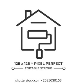 Home improvement pixel perfect linear icon. House repair, household maintenance. Renovation, sustainability. Thin line illustration. Contour symbol. Vector outline drawing. Editable stroke