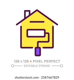 Home improvement pixel perfect RGB color icon. House repair, household maintenance. Renovation, sustainability. Isolated vector illustration. Simple filled line drawing. Editable stroke