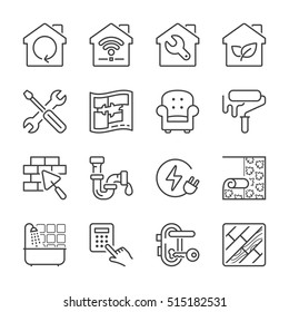 Home Improvement And Repair Thin Line Icon Set, Black Color, Isolated