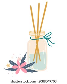 Home incense. Aromatherapy. Aroma diffuser, essential oil, aromatic bag sachet, incense stick. Cartoon Vector illustration.