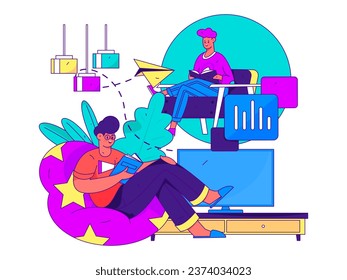 Home indoor character scene flat vector concept operation hand drawn illustration