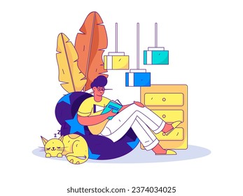 Home indoor character scene flat vector concept operation hand drawn illustration