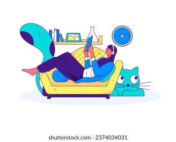 Home indoor character scene flat vector concept operation hand drawn illustration