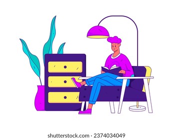 Home indoor character scene flat vector concept operation hand drawn illustration