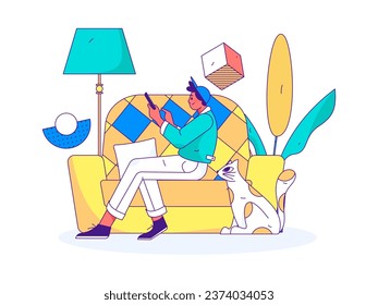 Home indoor character scene flat vector concept operation hand drawn illustration
