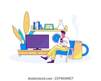 Home indoor character scene flat vector concept operation hand drawn illustration