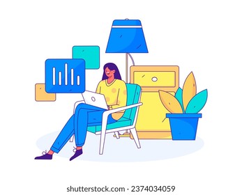 Home indoor character scene flat vector concept operation hand drawn illustration