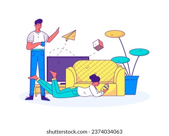 Home indoor character scene flat vector concept operation hand drawn illustration
