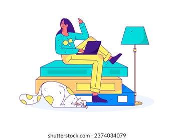 Home indoor character scene flat vector concept operation hand drawn illustration