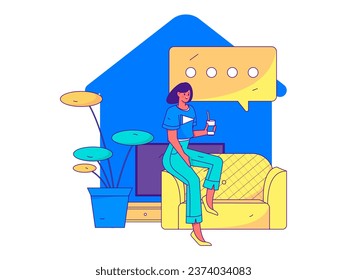 Home indoor character scene flat vector concept operation hand drawn illustration