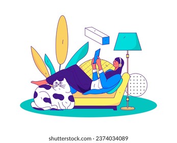 Home indoor character scene flat vector concept operation hand drawn illustration