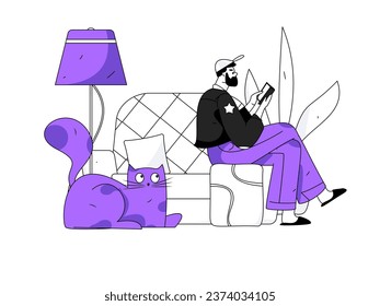 Home indoor character scene flat vector concept operation hand drawn illustration
