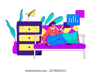 Home indoor character scene flat vector concept operation hand drawn illustration