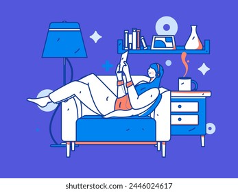 Home indoor character scene flat vector concept operation hand drawn illustration
