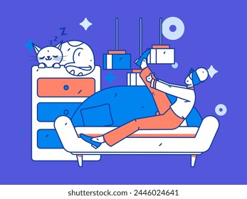Inicio escena de personaje interior concepto de Vector plano ilustración dibujada a mano
